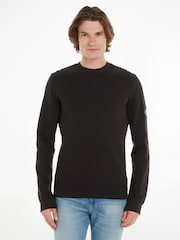 Calvin Klein Jeans Monogram Badge Waffle 100% Cotton Long Sleeve Black T-Shirt - Image 1 of 6