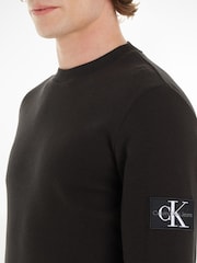 Calvin Klein Jeans Monogram Badge Waffle 100% Cotton Long Sleeve Black T-Shirt - Image 3 of 6
