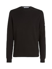 Calvin Klein Jeans Monogram Badge Waffle 100% Cotton Long Sleeve Black T-Shirt - Image 4 of 6