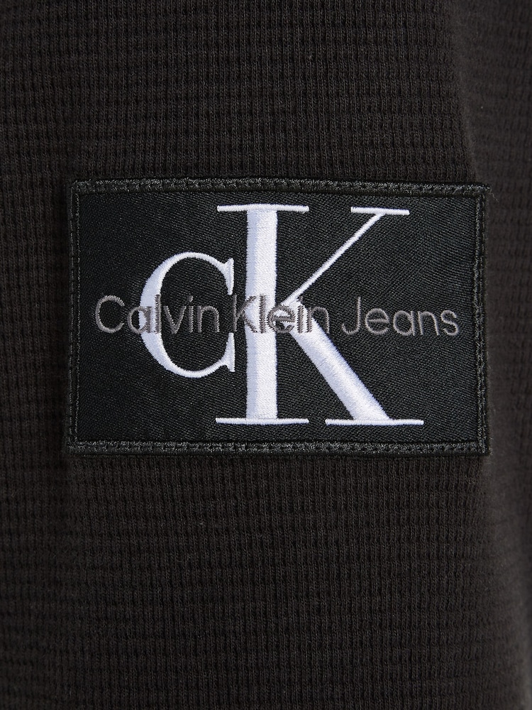 Calvin Klein Jeans Monogram Badge Waffle 100% Cotton Long Sleeve Black T-Shirt - Image 6 of 6