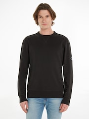 Calvin Klein Jeans Monogram Badge Logo 100% Cotton Crew Neck Black Sweatshirt - Image 1 of 6