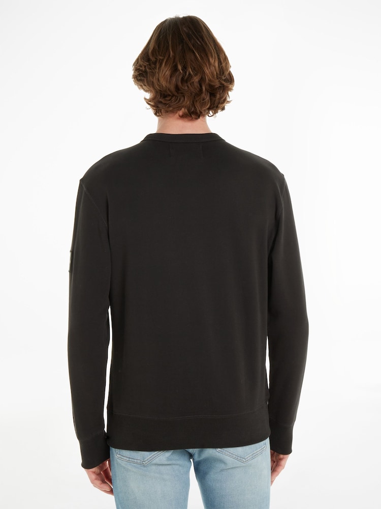 Calvin Klein Jeans Monogram Badge Logo 100% Cotton Crew Neck Black Sweatshirt - Image 2 of 6