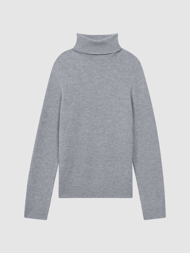 Reiss Grey Melange Skipton Slim Fit Wool Roll Neck Jumper - Image 2 of 5