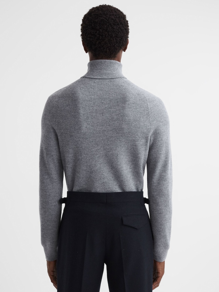 Reiss Grey Melange Skipton Slim Fit Wool Roll Neck Jumper - Image 5 of 5
