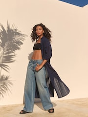 Navy 100% Cotton Maxi Beach Shirt Cover-Up - Image 2 of 7
