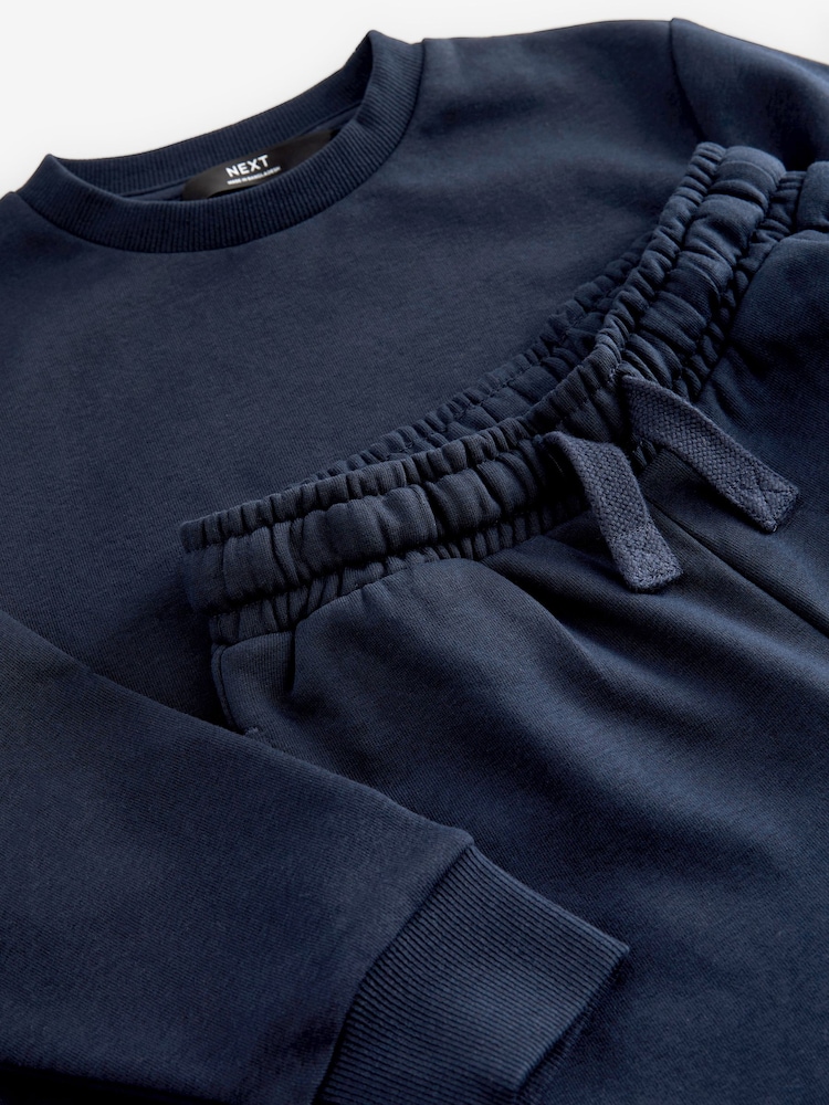 Blue Navy Plain Jersey Sweatshirt and Joggers Set (3mths-7yrs) - Image 8 of 8
