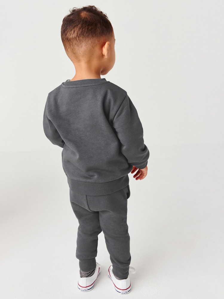 Grey Charcoal Plain Jersey Sweatshirt and Joggers Set (3mths-7yrs) - Image 2 of 7
