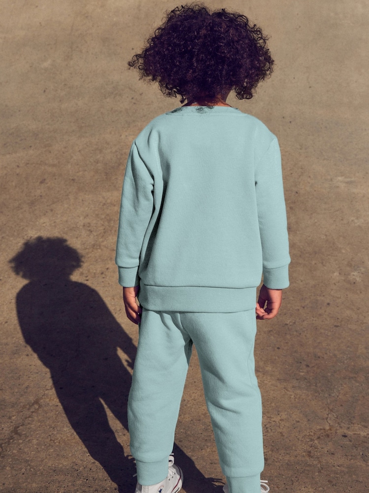 Blue Mineral Plain Jersey Sweatshirt and Joggers Set (3mths-7yrs) - Image 2 of 5 Blue Mineral Plain Jersey Sweatshirt and Joggers Set (3mths-7yrs) - Image 2 of 5