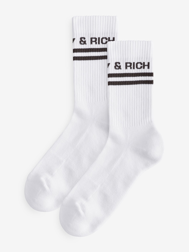 Sporty & Rich White/Brown Bold Logo Socks - Image 2 of 5