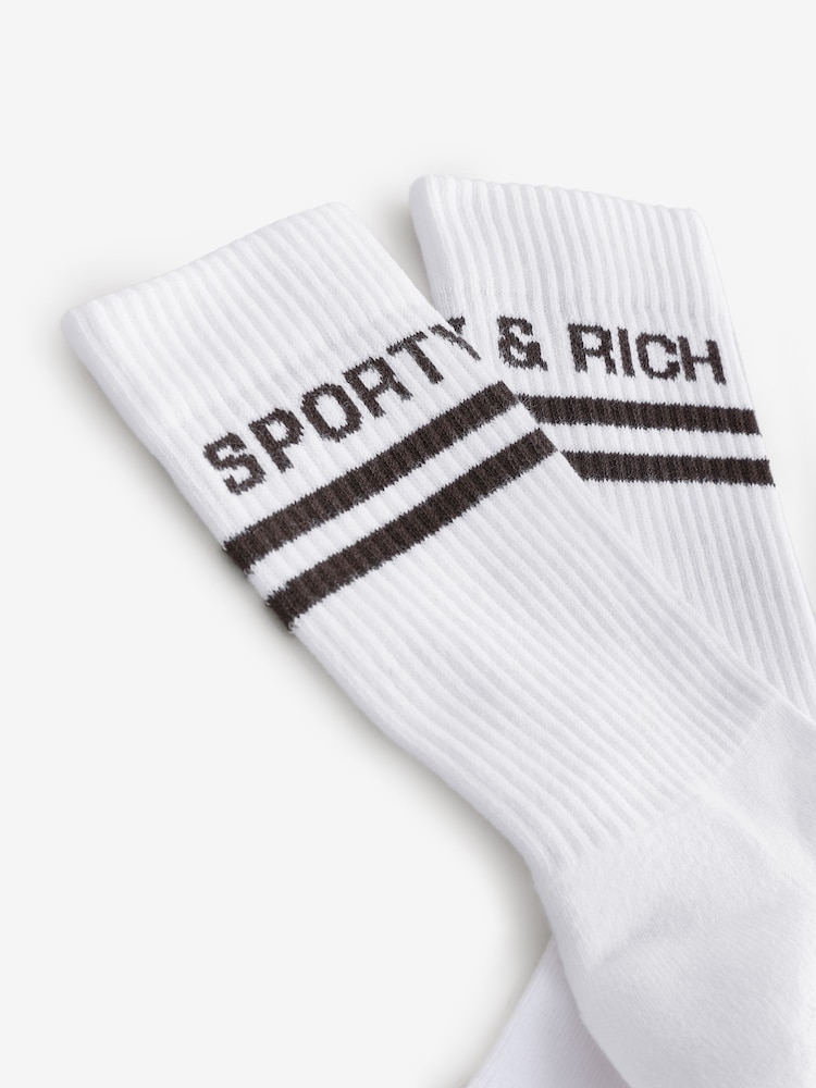 Sporty & Rich White/Brown Bold Logo Socks - Image 5 of 5