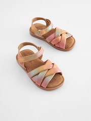 Pink Rainbow Leather Woven Sandals With Touch Fastening - Image 1 of 5