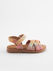 Pink Rainbow Leather Woven Sandals With Touch Fastening - Image 2 of 5