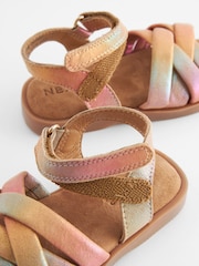 Pink Rainbow Leather Woven Sandals With Touch Fastening - Image 5 of 5