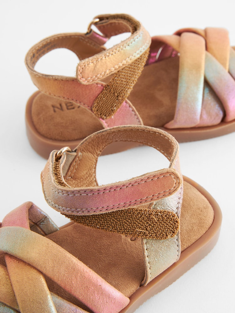Pink Rainbow Leather Woven Sandals With Touch Fastening - Image 5 of 5