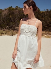 White Crochet Mix Mini Summer Dress - Image 1 of 10