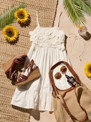 White Crochet Mix Mini Summer Dress - Image 7 of 10