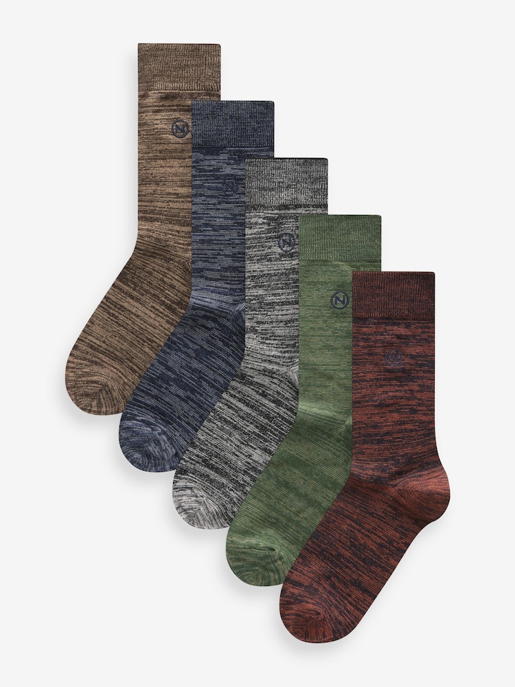 Blue/Green/Orange 5 Pack Embroidered Lasting Fresh Socks - Image 2 of 8