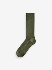 Grey/Green Rib Texture 5 Pack Embroidered Lasting Fresh Socks - Image 3 of 6