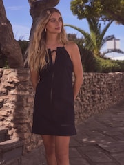 Black 100% Cotton Embroidered Mini Summer Dress - Image 1 of 6