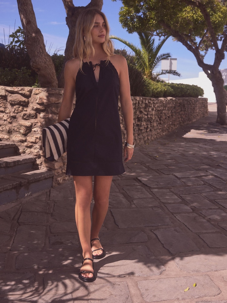 Black 100% Cotton Embroidered Mini Summer Dress - Image 2 of 6