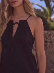 Black 100% Cotton Embroidered Mini Summer Dress - Image 5 of 6