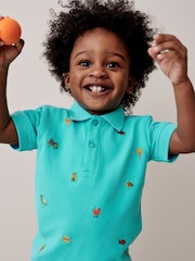 Blue All Over 100% Cotton Embroidered Short Sleeve Polo Shirt (3mths-7yrs) - Image 1 of 7