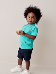 Blue All Over 100% Cotton Embroidered Short Sleeve Polo Shirt (3mths-7yrs) - Image 2 of 7