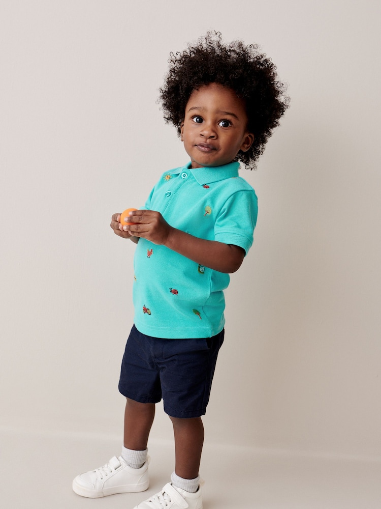 Blue All Over 100% Cotton Embroidered Short Sleeve Polo Shirt (3mths-7yrs) - Image 2 of 7