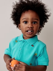 Blue All Over 100% Cotton Embroidered Short Sleeve Polo Shirt (3mths-7yrs) - Image 4 of 7