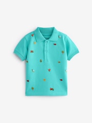 Blue All Over 100% Cotton Embroidered Short Sleeve Polo Shirt (3mths-7yrs) - Image 5 of 7