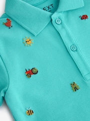 Blue All Over 100% Cotton Embroidered Short Sleeve Polo Shirt (3mths-7yrs) - Image 7 of 7