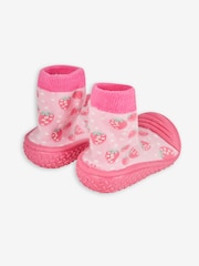 JoJo Maman Bébé Pink Strawberry Indoor Outdoor Slipper Socks - Image 2 of 4