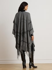 Lauren Ralph Lauren Grey Equestrian Print Fringed Poncho - Image 2 of 5