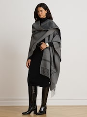 Lauren Ralph Lauren Grey Equestrian Print Fringed Poncho - Image 3 of 5