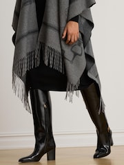 Lauren Ralph Lauren Grey Equestrian Print Fringed Poncho - Image 4 of 5