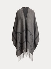 Lauren Ralph Lauren Grey Equestrian Print Fringed Poncho - Image 5 of 5
