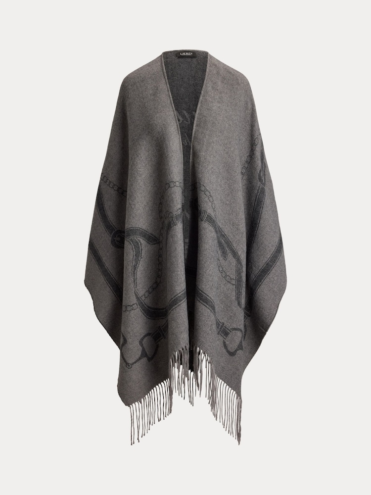 Lauren Ralph Lauren Grey Equestrian Print Fringed Poncho - Image 5 of 5