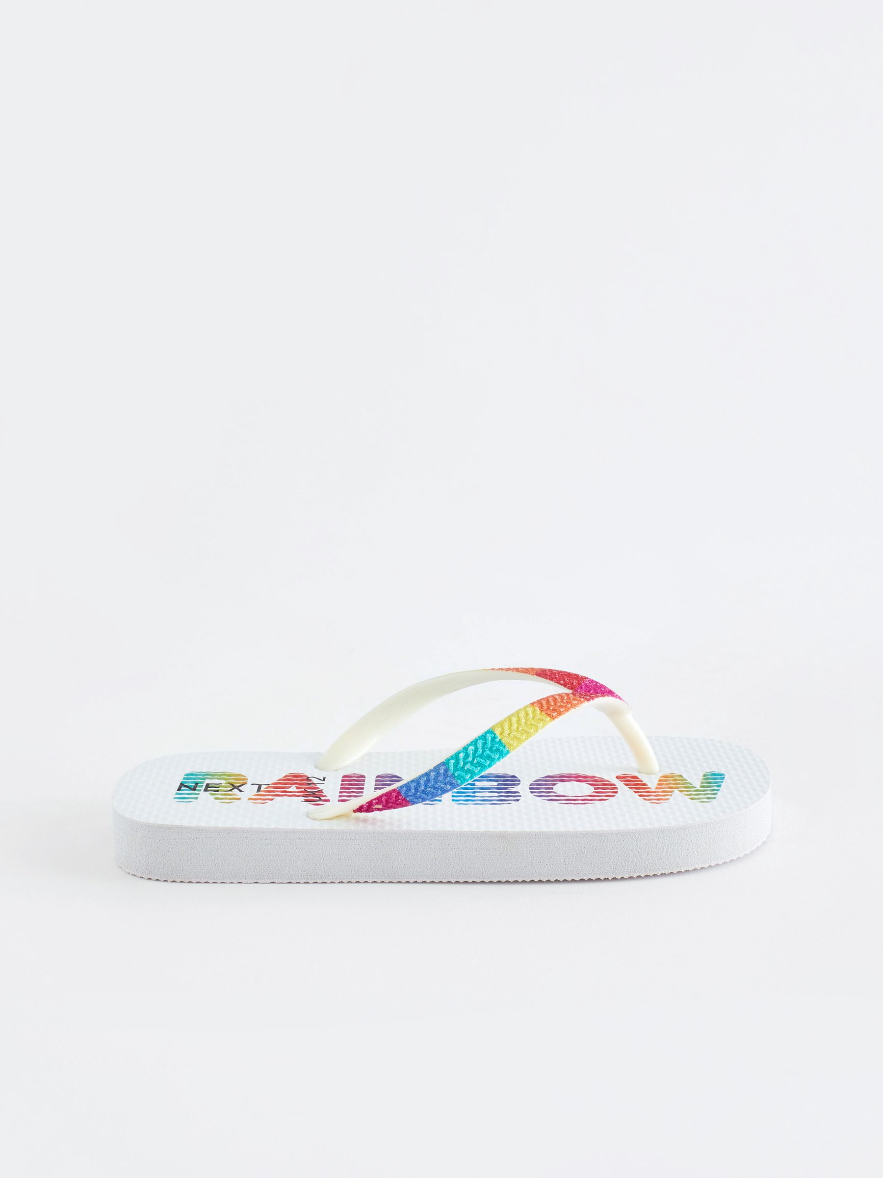 White rainbow flip flops discount