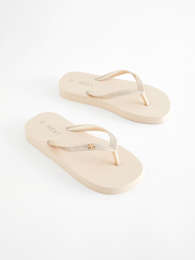 Gold Glitter Flip Flops - Image 1 of 6 Gold Glitter Flip Flops - Image 1 of 6