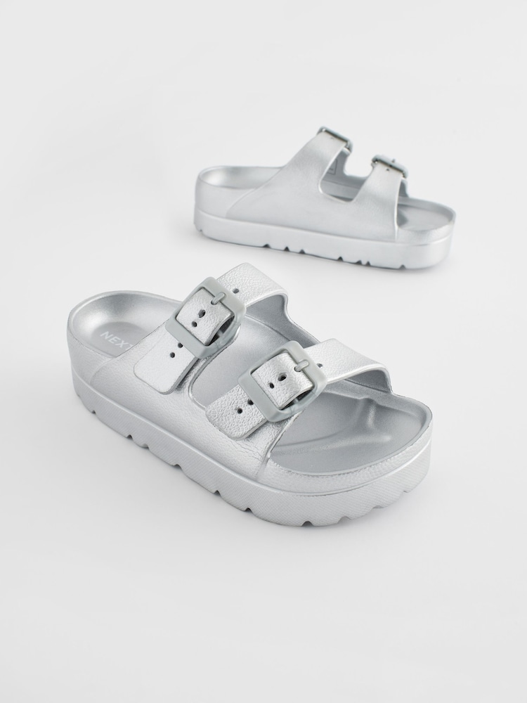 Silver Double Buckle Chunky Sandals - Image 1 of 6