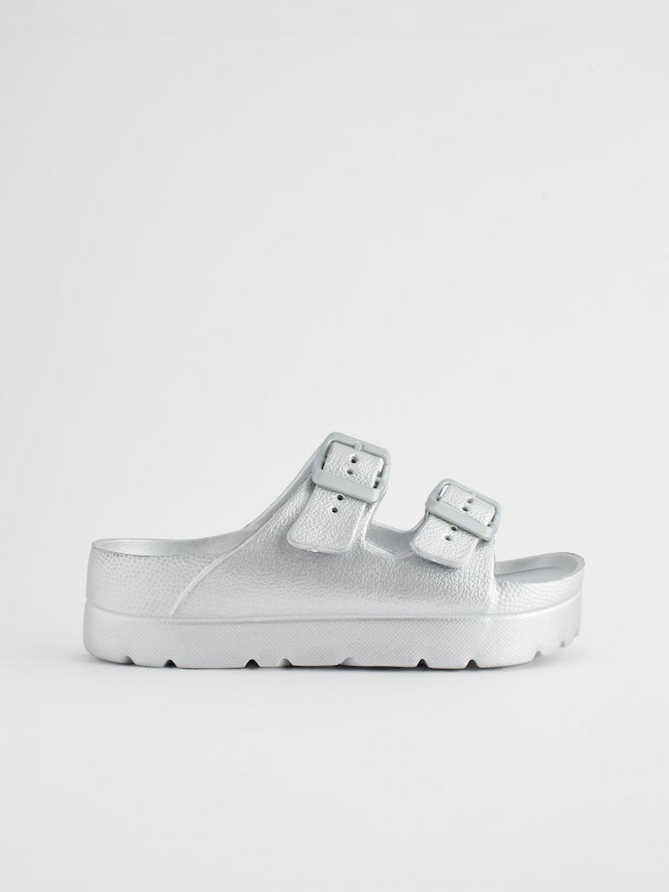 Silver Double Buckle Chunky Sandals - Image 2 of 6