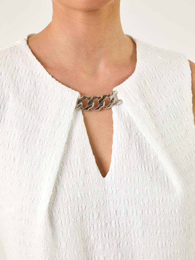Roman White Petite Chain Trim Dress - Image 5 of 5 Roman White Petite Chain Trim Dress - Image 5 of 5