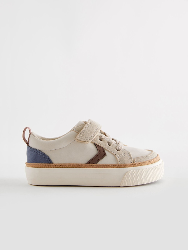 Neutral Beige Standard Fit (F) Touch Fastening Chevron Trainers - Image 2 of 6
