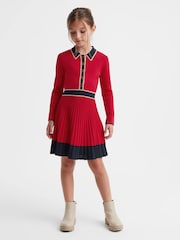 Reiss Red Mia Senior Knitted Polo Skater Dress - Image 1 of 7