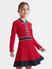 Reiss Red Mia Senior Knitted Polo Skater Dress - Image 3 of 7