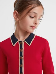 Reiss Red Mia Senior Knitted Polo Skater Dress - Image 4 of 7