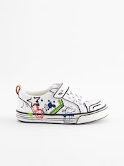 White Doodle Graffiti Standard Fit (F) Touch Fastening Chevron Trainers - Image 2 of 6