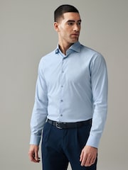 Light Blue Slim Fit Single Cuff Four Way Stretch Shirt - Image 1 of 8