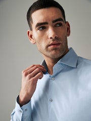Light Blue Slim Fit Single Cuff Four Way Stretch Shirt - Image 4 of 8