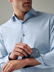 Light Blue Slim Fit Single Cuff Four Way Stretch Shirt - Image 5 of 8